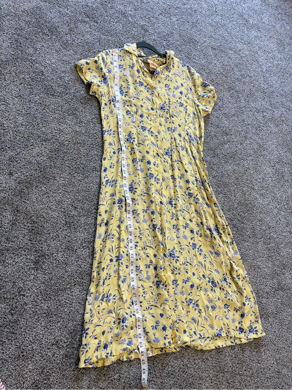 Vintage 90a April Cornell Yellow Maxi Dress with Blue Floral Print - Picture 5 of 13